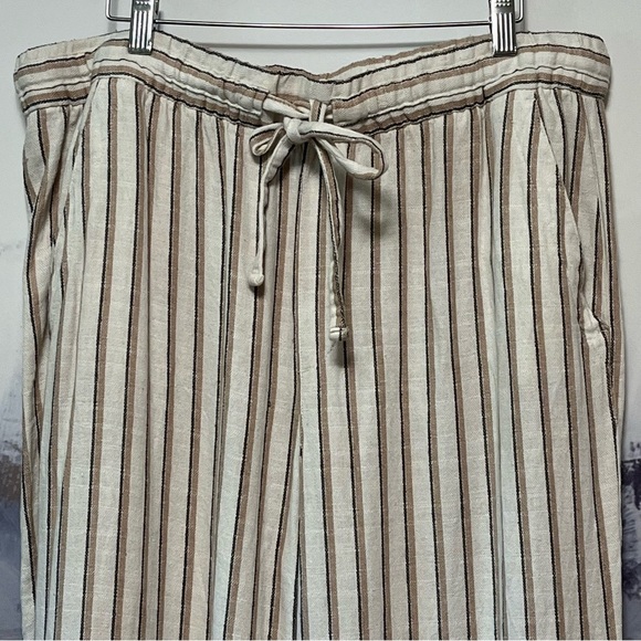 OLD NAVY Linen Blend Wide Leg Pants Women's Size L Grey Multi Stripe Beach BOHO - Picture 3 of 16